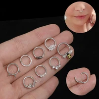 1pc fasion silver color leaf bee snake crystal nose ring hoop earring cute septum ring clicker ear tragus daith piercing jewelry