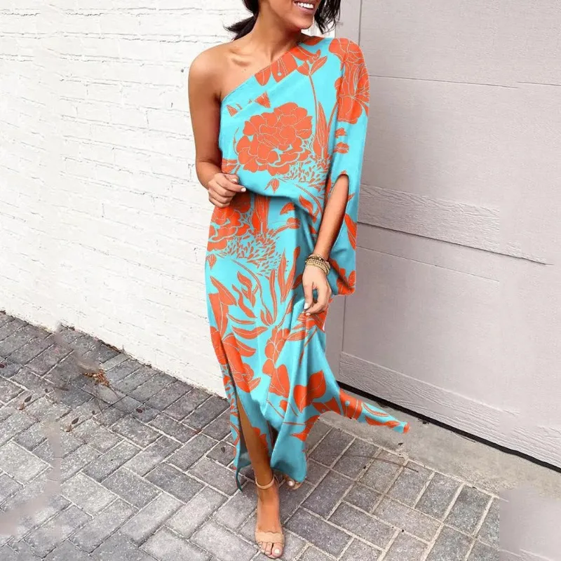 

2023 Summer Chic and Elegant Women's Dresses Summer Loose Strapless Waisted Printed Dresses for Women streetwear