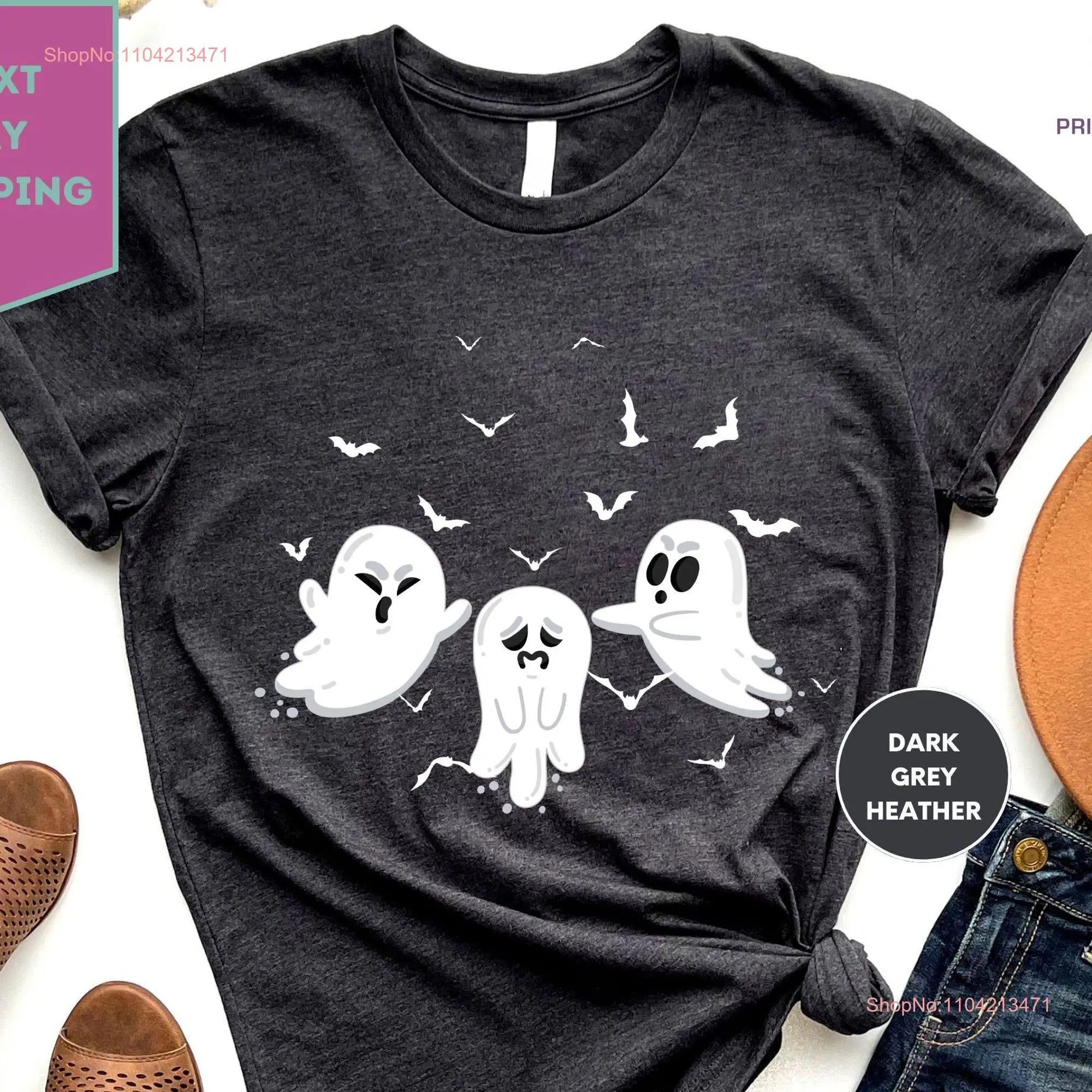 Cute Halloween GhosT T Shirt Pumpkin and Drink Party Funny Spooky Season for long or short sleeves