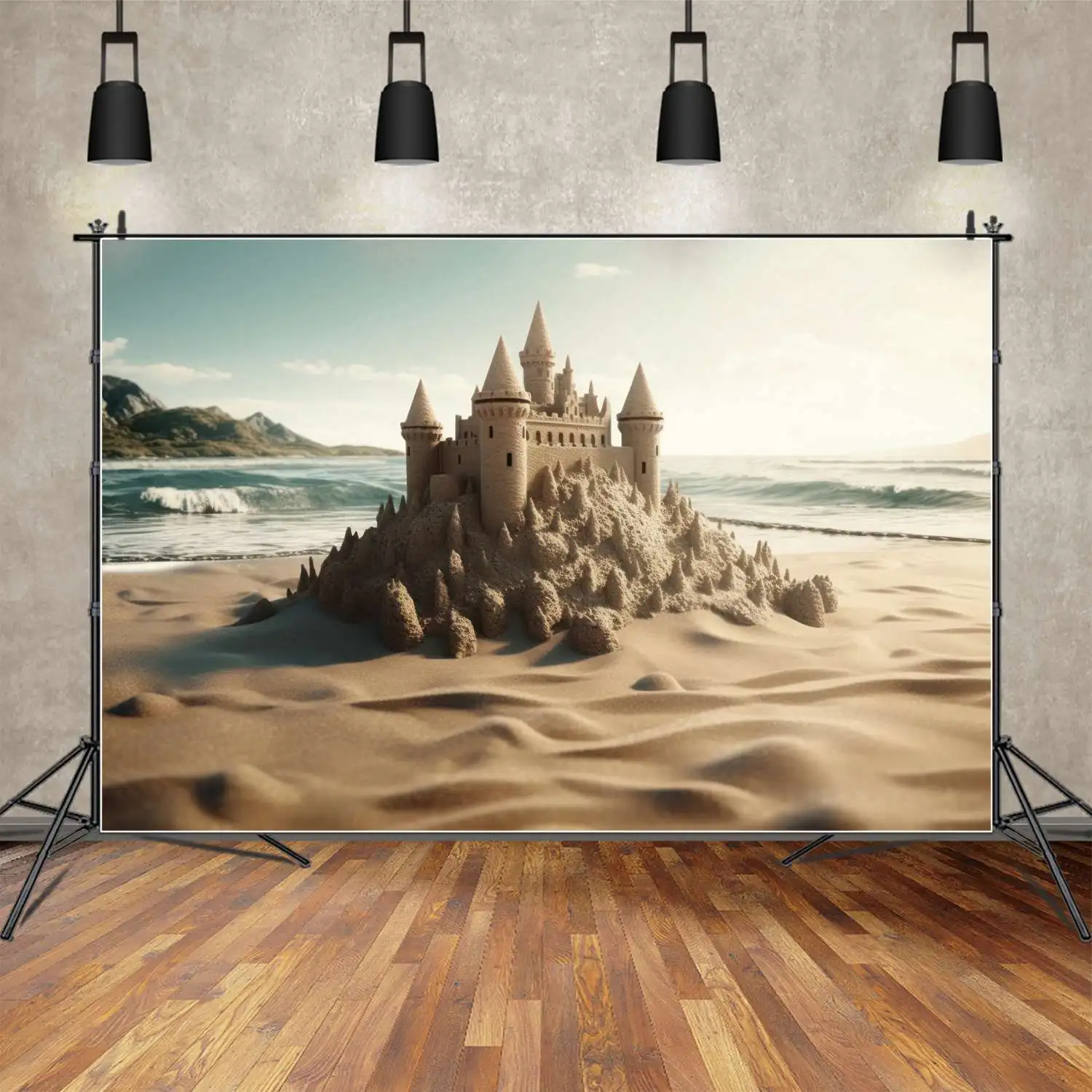 

Beach Sands Castle Backdrops Photography Children Birthday Party Decoration Ocean Mountains Seaside Customized Baby Backgrounds
