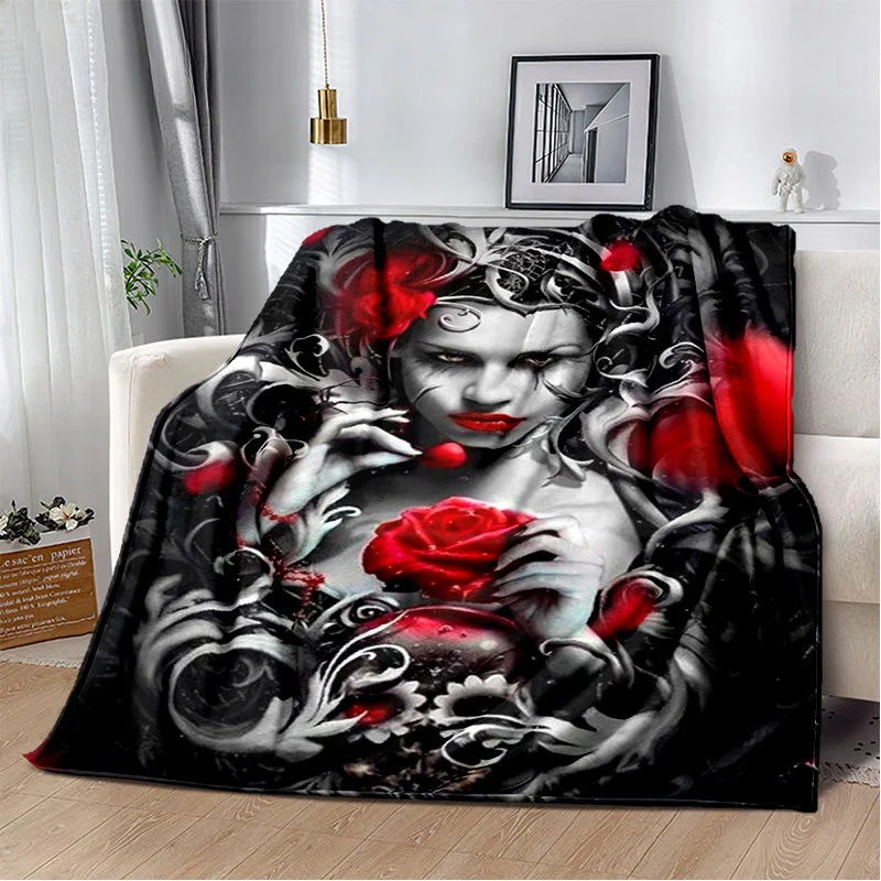 

Flower Skull Design Flannel Blanket For Bed Sofa Portable Funny Plush Bedspread Soft Fleece Throw Blankets Thin Blanket Cobertor