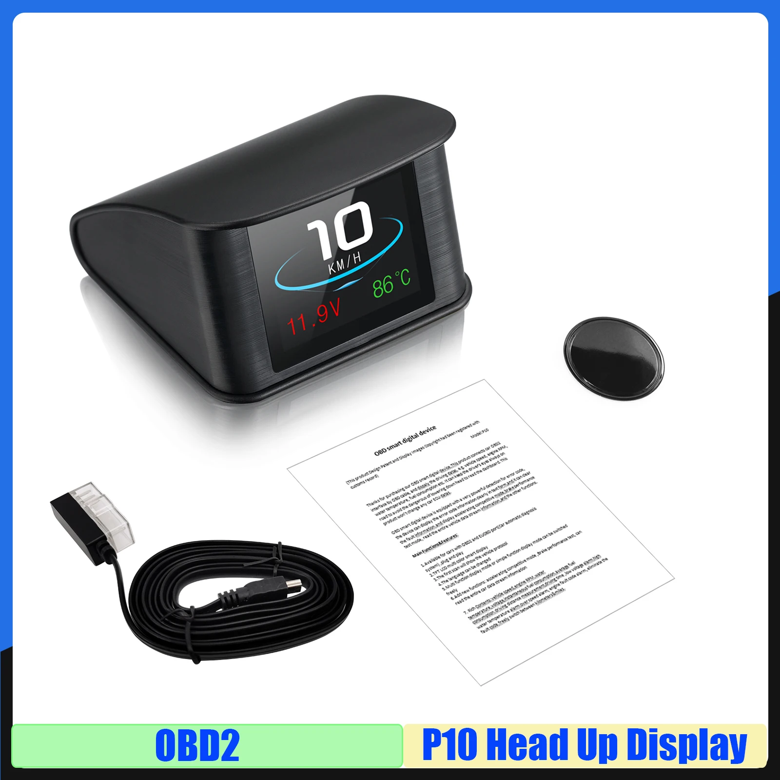 

P10 Автомобильный OBD2 Проекционный дисплей OBD HUD Бортовой компьютер Цифровой спидометр Температура масла и воды Об/мин Время Скорость Напряжение Пользовательский