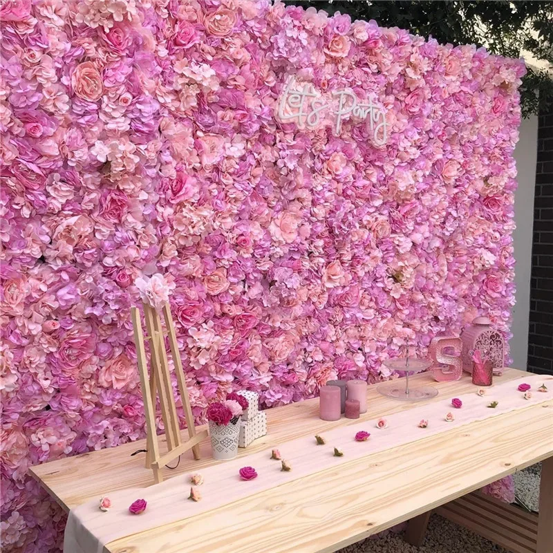 3pcs/1lot  Artificial Flowers DIY Wedding Decoration Flower Wall Panels Silk Rose Flower Pink Romantic Wedding Backdrop Decor