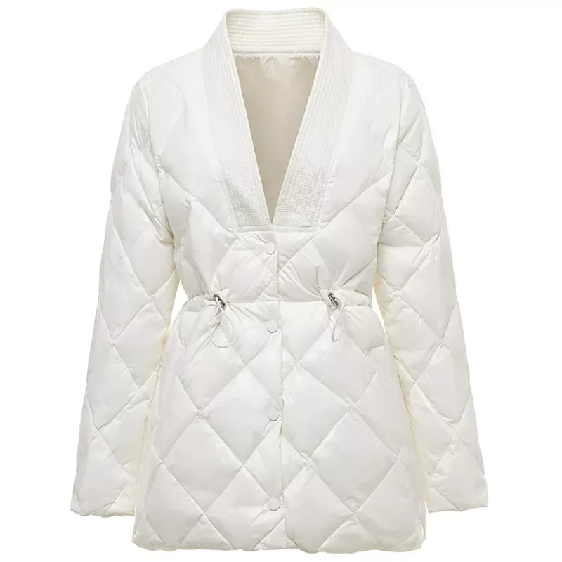 

2022NEW White Women Down Jackets 2021 New Shorts Vintage Elegant Fashion Light Thin Waist V-Neck Female White Duck Down Coat