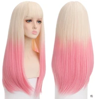 manwei long straight hair 60cm synthetic wig girl pink white gradient with bangs cosplay lolita party heat resistant wigs