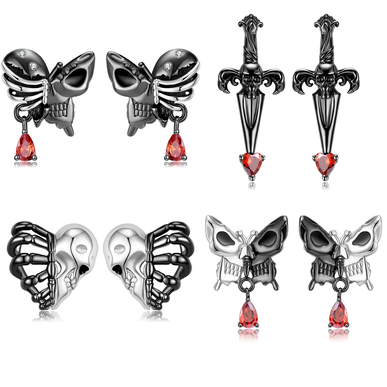 

Серьги MIKIWUU с черным черепом, крестом, мечом, красным цирконом, в форме бабочки, серебро 925 пробы, серьги, ювелирные изделия для женщин