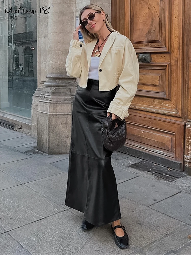 Mnealways18 черная юбка из искусственной кожи длиной до щиколотки женские осенние