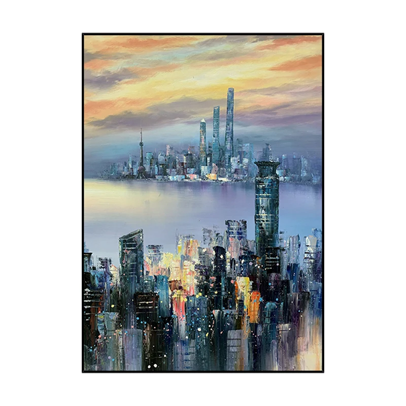 

Texture hand-painted oil painting porch dining room office Shanghai night scenery modern fashion decoration
