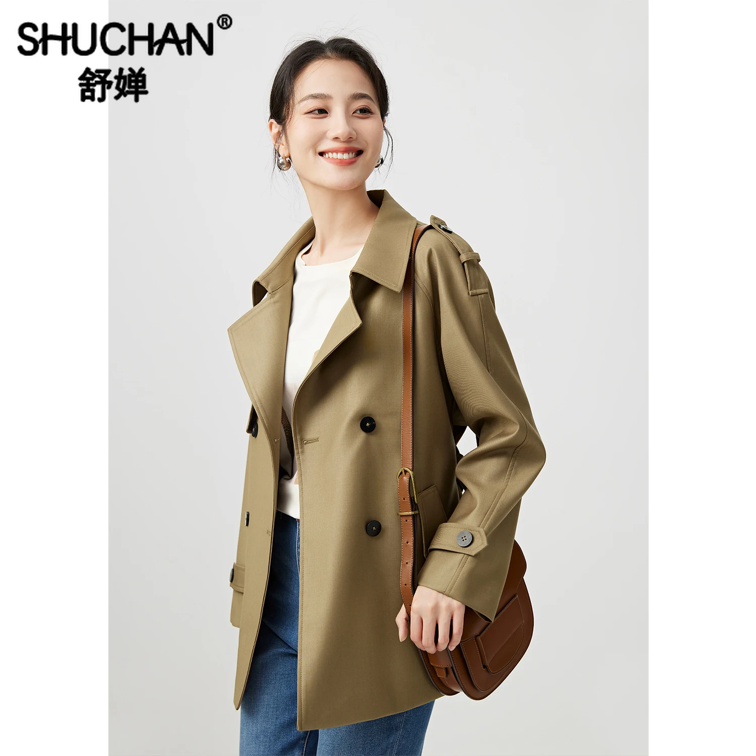 

SHUCHAN Waterproof Casaco Feminino Inverno England Style Adjustable Waist Double Breasted Solid Trench Coat for Women