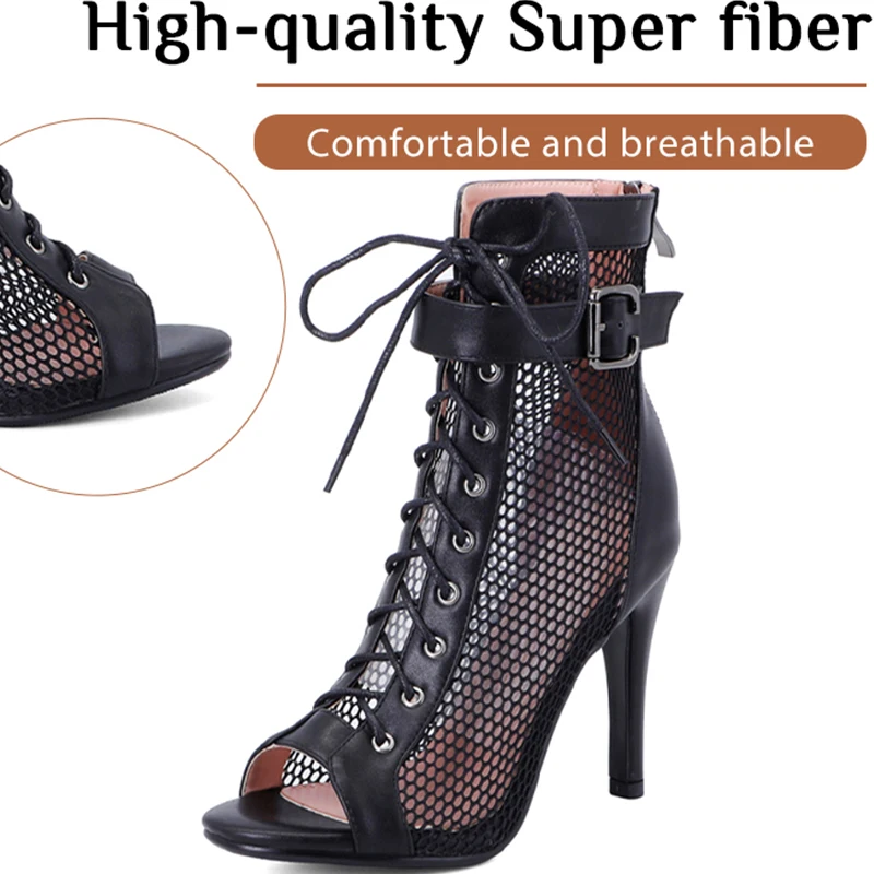 Women's Fashion Party Stilettos High Heels Plus Mesh Boots Fish Mouth Thin Rubber  Dance shoes For Girl's 34-46 dancing shoes