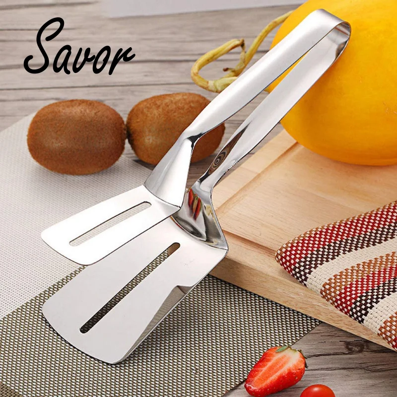 

Stainless Steel Steak Clip Pancake Barbecue Spatula Clip BBQ Tongs Frying Fish Spatula Clip Bread Clip Household Kitchen Tool