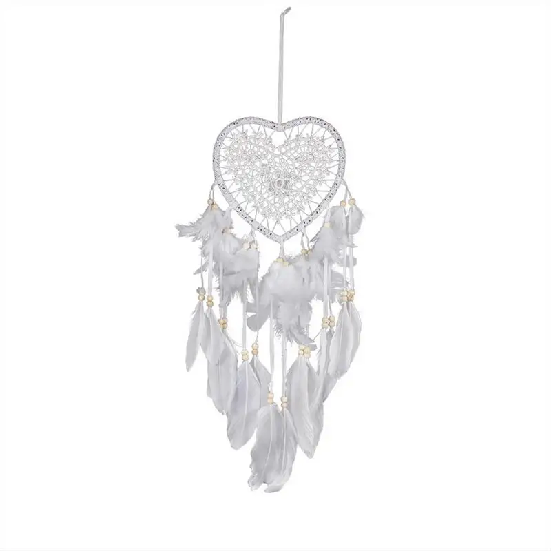 

Girl Heart Dream Catcher National Feather Ornaments Lace Ribbons Feathers Wrapped Lights Girls Room Decor Dreamcatcher