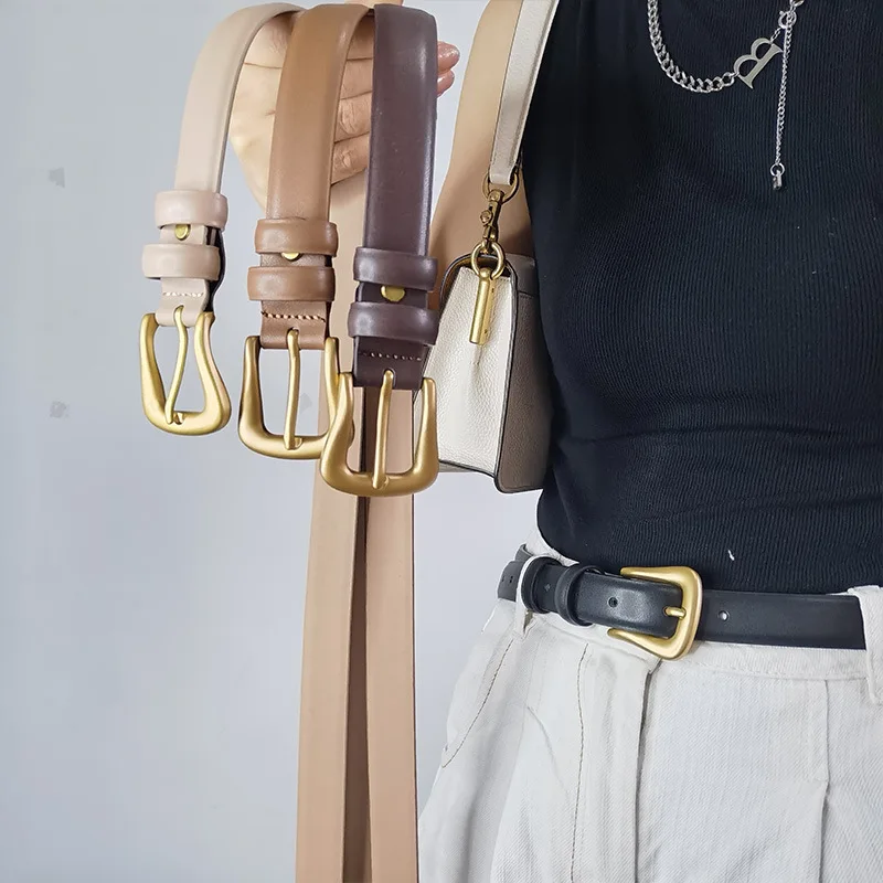

Soft Leather Series Pin Buckle Belt Solid Leather Decorative Casual Trouser Belt Women's Retro Elegant Dress
