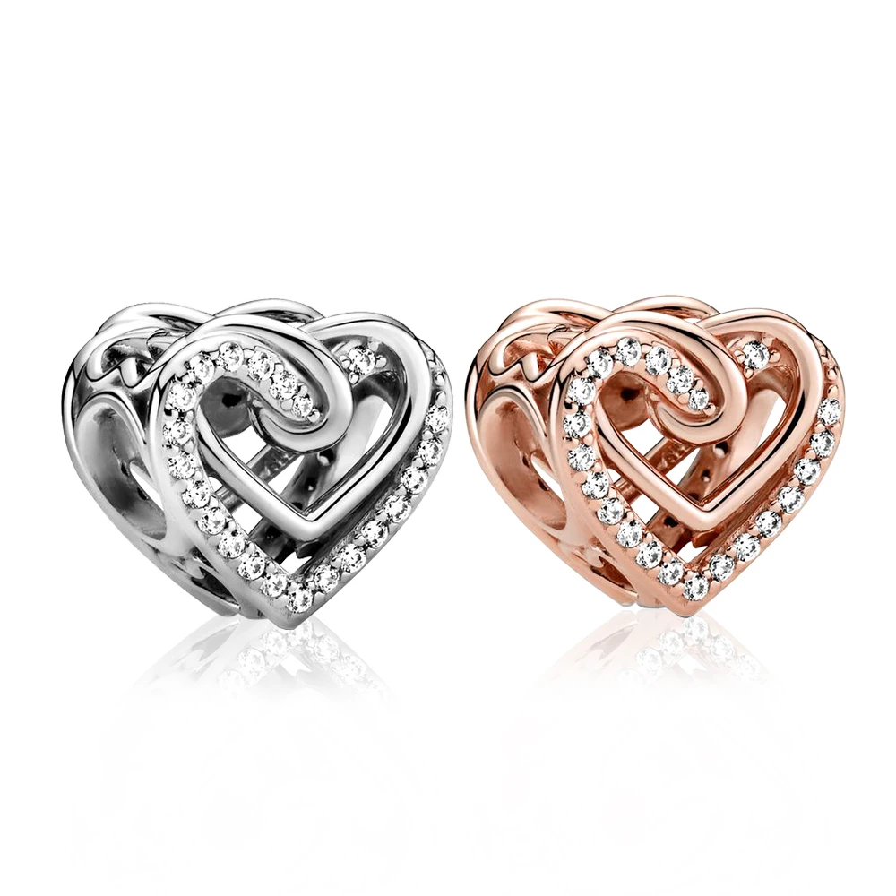 

Подходят для оригинальных шармов Pandora, серебро 925 пробы, браслет, сверкающие сердца, бусины, «сделай сам», женские подарки