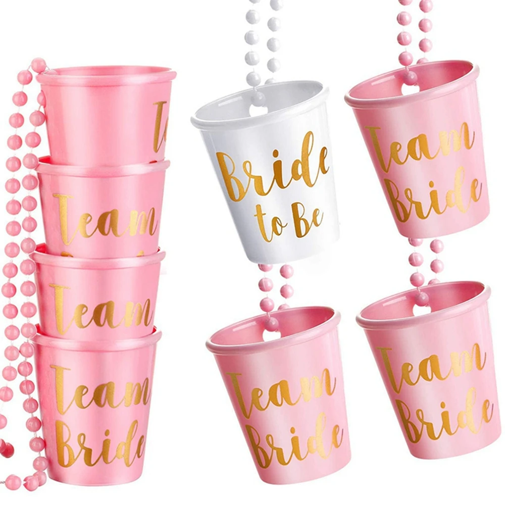 

1+11pcs Team Bride To Be Cup Plastic Shot Glasses Necklace Beads Drinking Team Groom Cups Wedding Decoration Bridal Shower Decor