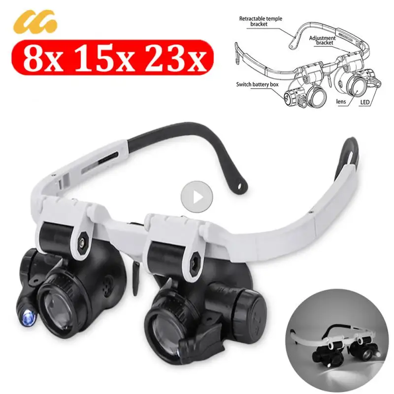 

3 Multiples Head-wearing Glasses High-power Magnifier Mechanical Clock Repair Engraving Antique Jewelry Identification LED Light