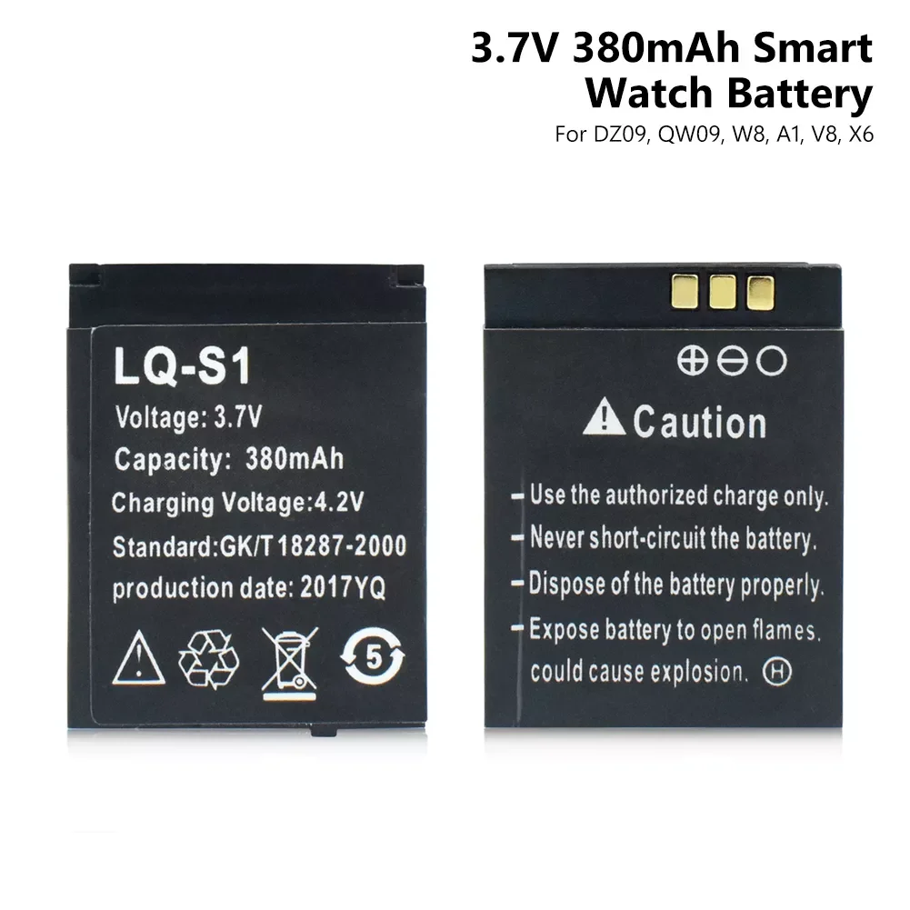 

New LQ-S1 3.7V rechargeable Li-ion Polymer battery 380mAh for smart watch fashion meter QW09 DZ09 W8 A1 V8 X6 lithium battery