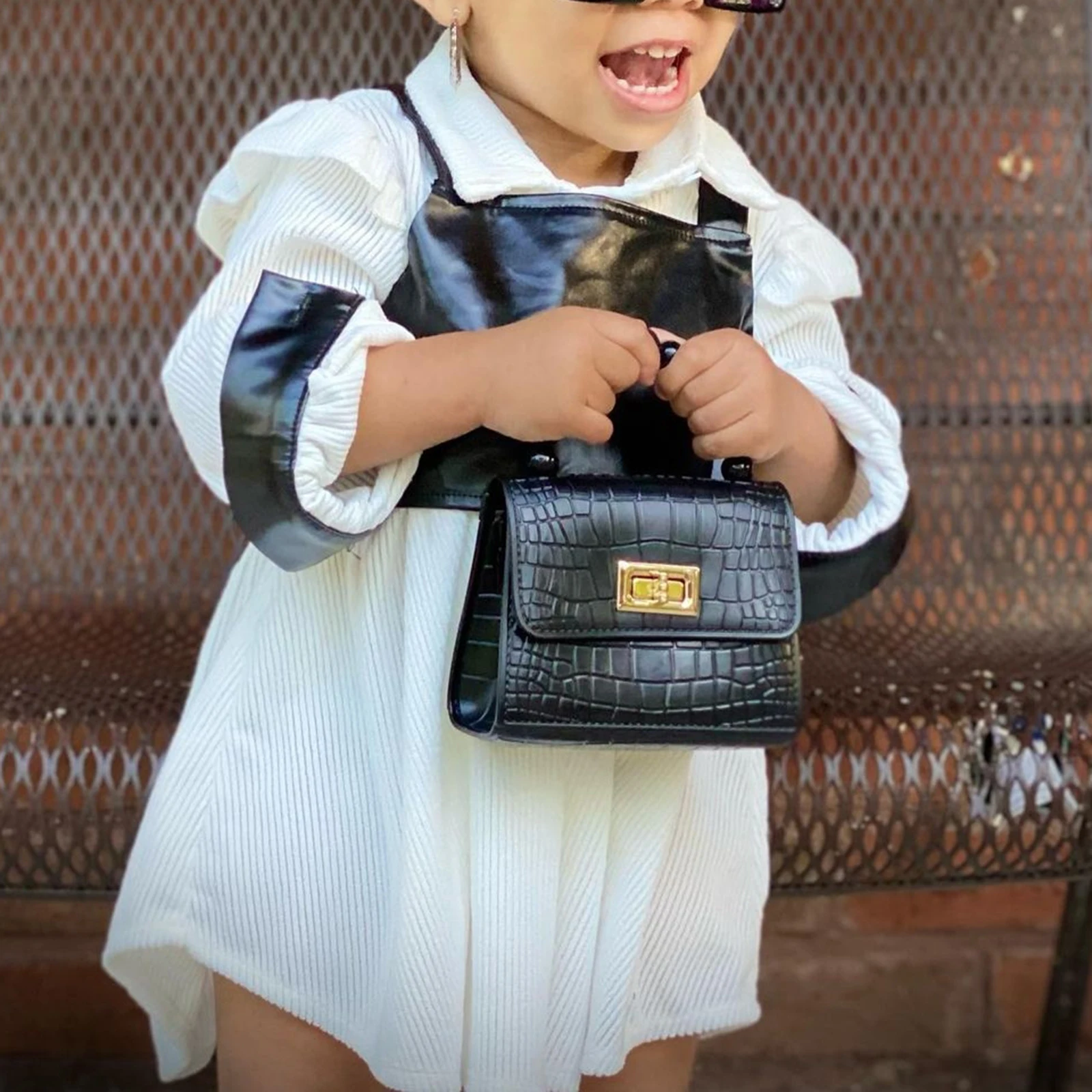 

Autumn Fashion Kids Girls Dress 2pcs Outfits Long Fly Sleeve Solid Ribbed Single Breasted A-Line Dress+PU Vest