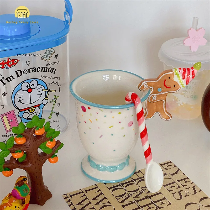 

Creative Christmas Ceramic Cup with Spoon Cute Gingerbread Man Coffee Milk Mug Xmas Gift Office Home Drink Water Cup