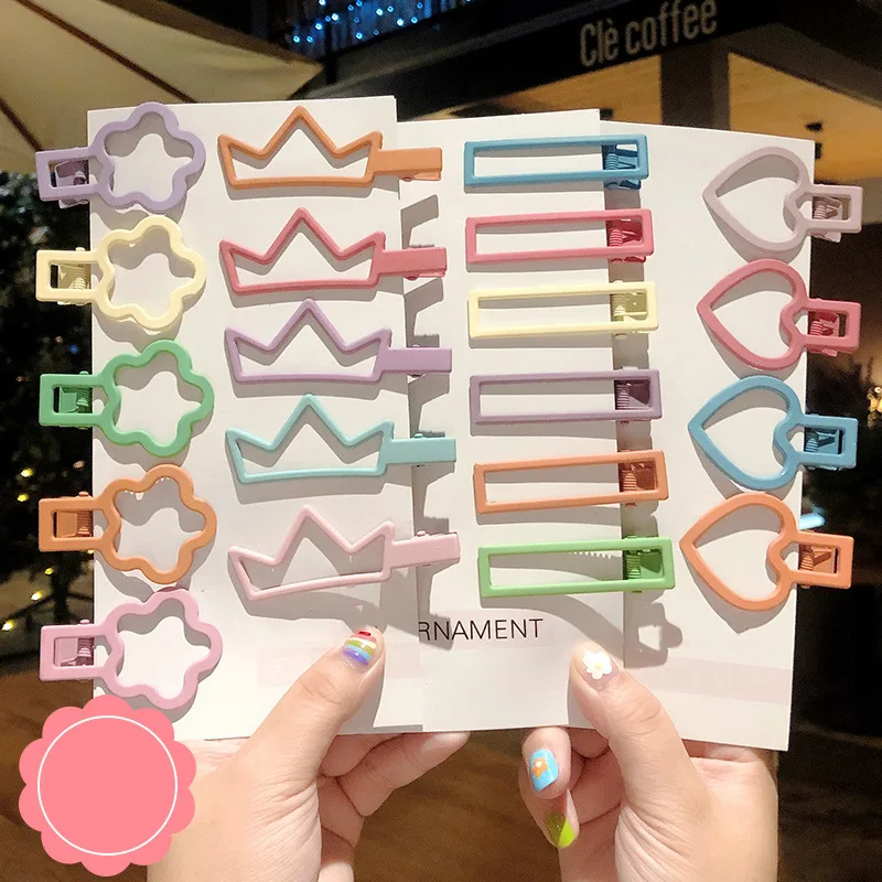 

7pcs/10pcs/Set New Korean Cute Candy Color Hair Pin Girls Cartoon Metal Hollow Clips Sweet Barrette For Woman Fashion Accessory