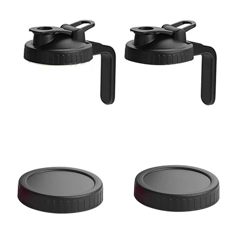 

Wide Mouth Mason Jar Pour Lids,2 Pcs Flip Cap Lid With Handle & 2 PCS Leak-Proof Seal Lids For Food Storage