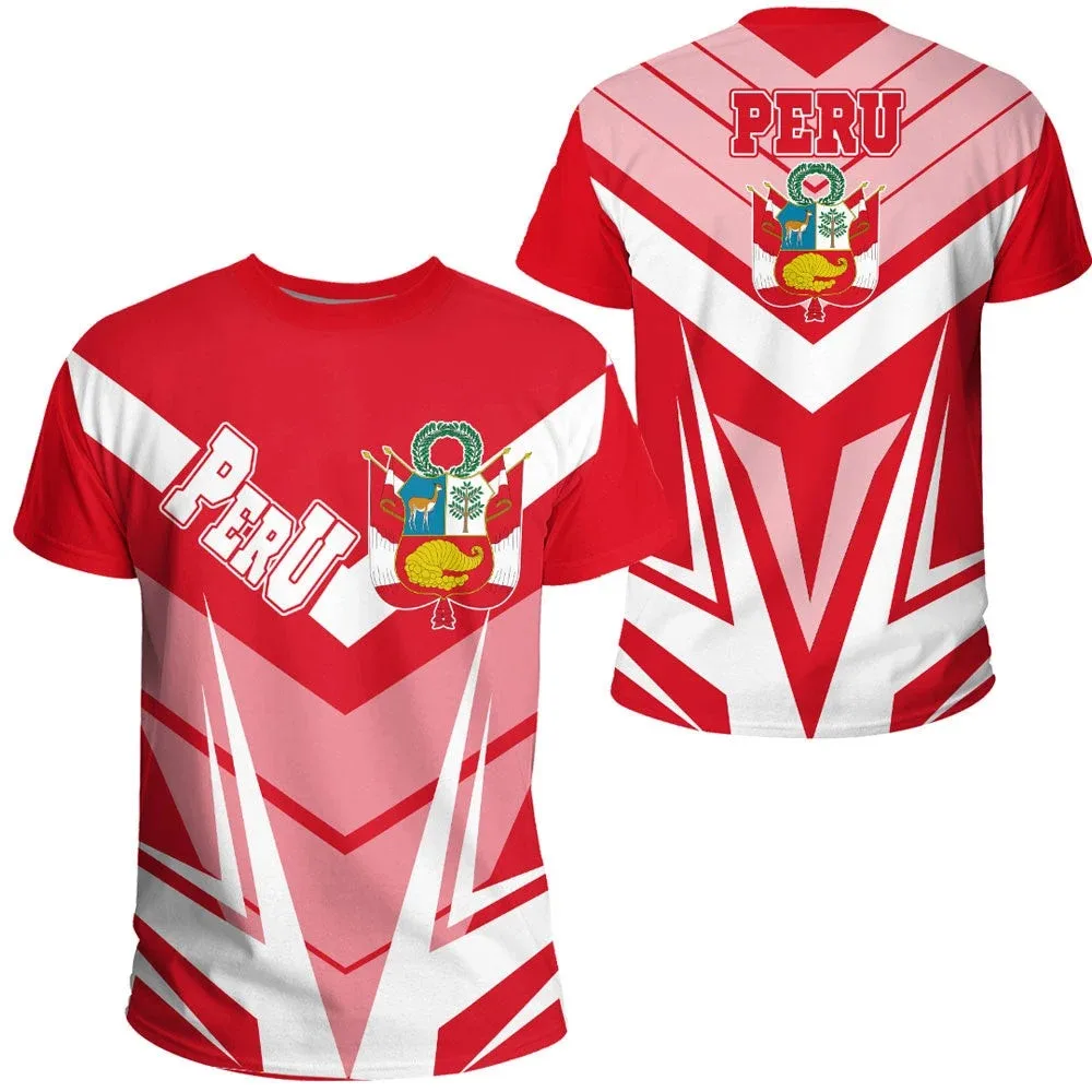 

Flag of Peru Pattern Printing T Shirt For Men Round Neck Top Breathable ComfortabSle Summer Harajuku Oversized y2kMen's Clothing