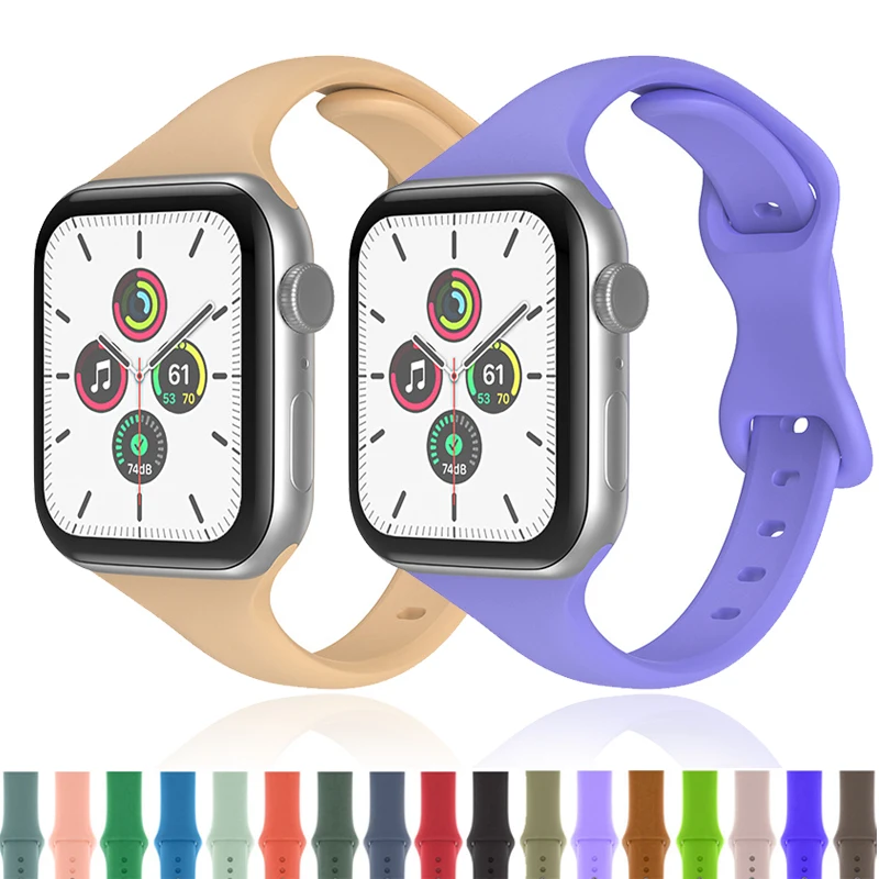 

Ремешок силиконовый тонкий для Apple Watch Band 40 мм 38 мм 41 мм, спортивный женский браслет для наручных часов iwatch series 3 4 5 6 SE 7, 45 мм 44 мм 42 мм
