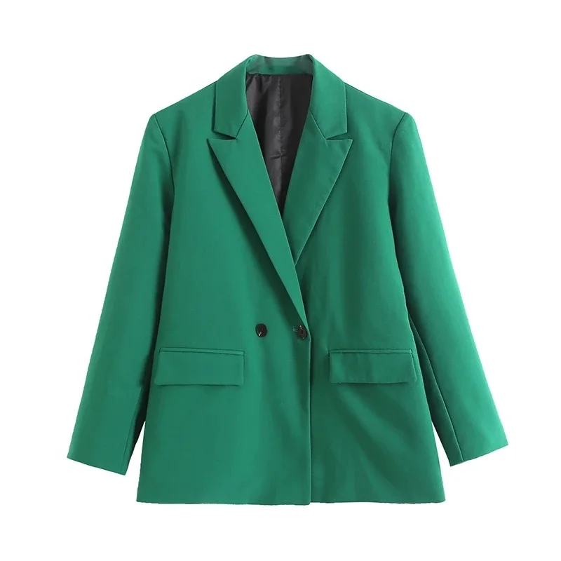 

Women Fashion Double Breasted Loose Fitting Blazer Coat Vintage Long Sleeve Pockets Female Outerwear Chic Tops