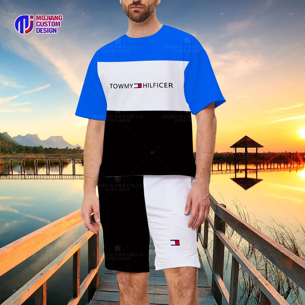 2023 New Summer Shirt Short-Sleeved Suit Comfortable Men's Fitness Letter Brand T-shirt Shorts Oversized Clothing Beach Pants