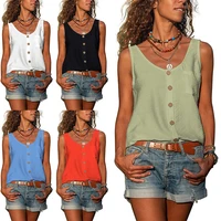 2022 summer casual blouse women t shirt with buttons sleeveless blouse top plus size ladies solid beach tank tops cami vest