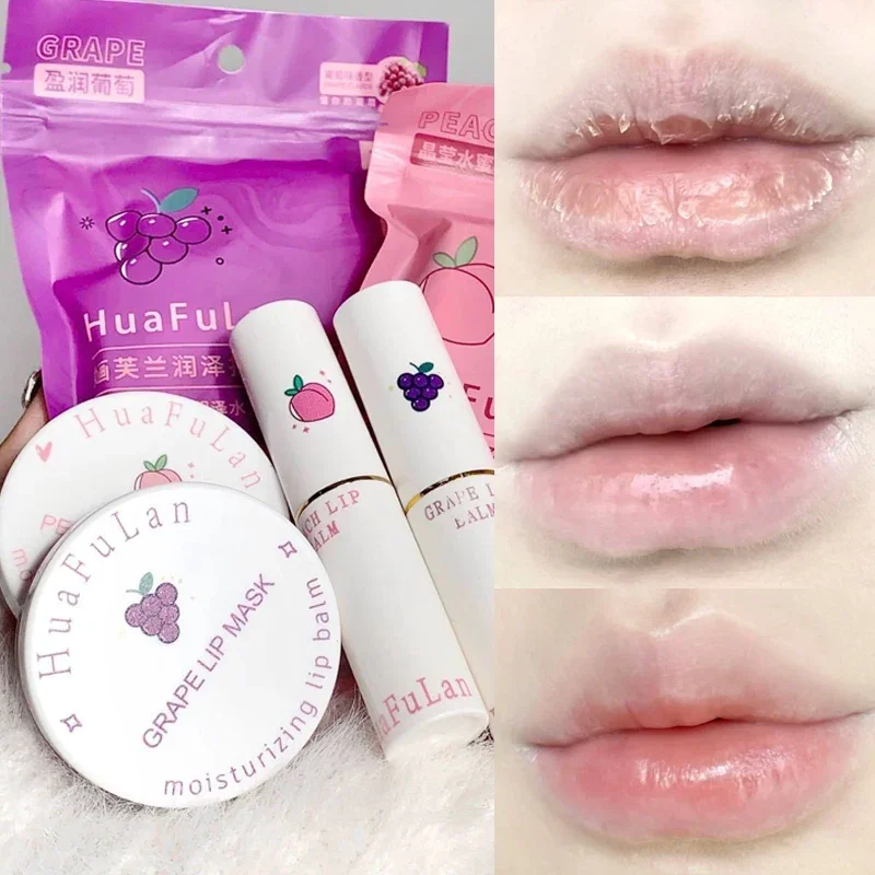 

Moisturizing Peach Grape Lip Mask Lasting Remove Dead Skin Anti-cracking Change Color Lip Balm Set Makeup Lips Care Cosmetics