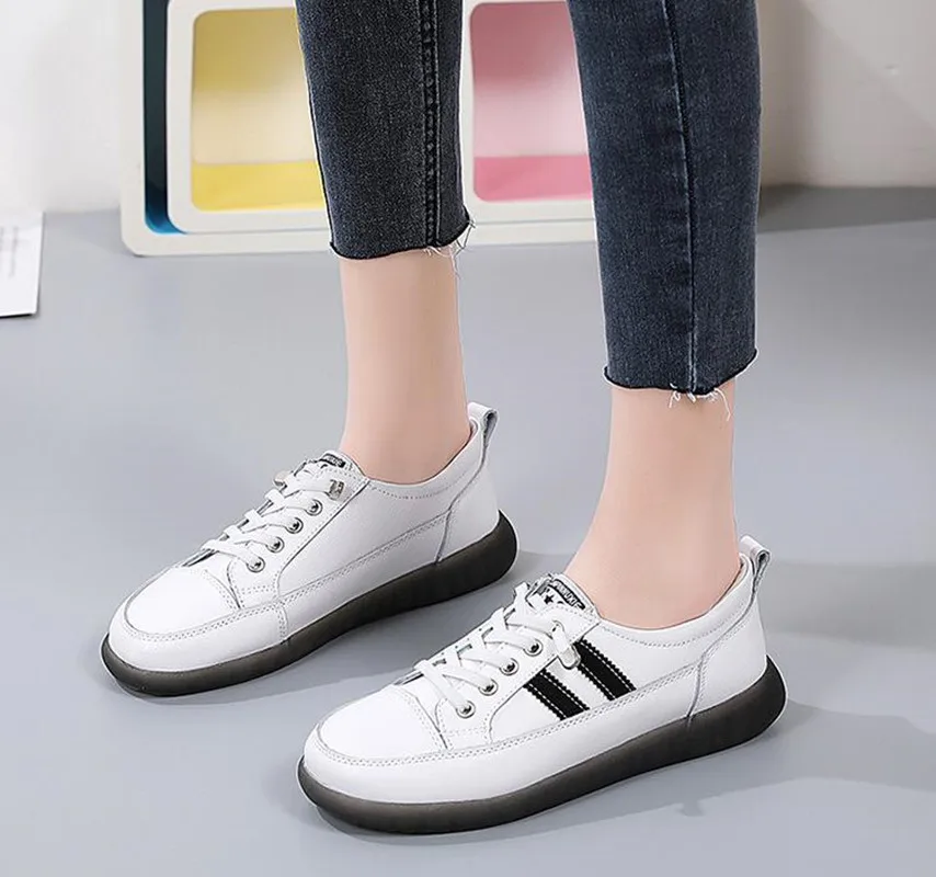 

Кроссовки женские кожаные с низким вырезом, Вулканизированная подошва, на шнуровке, повседневная обувь на плоской подошве, белые