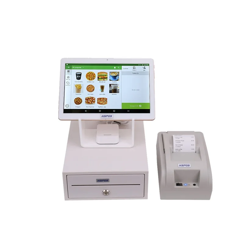 

Restaurant Ordering Tablet Cash Register Secure Stand With 58mm Receipt Printer,White Cash Drawer