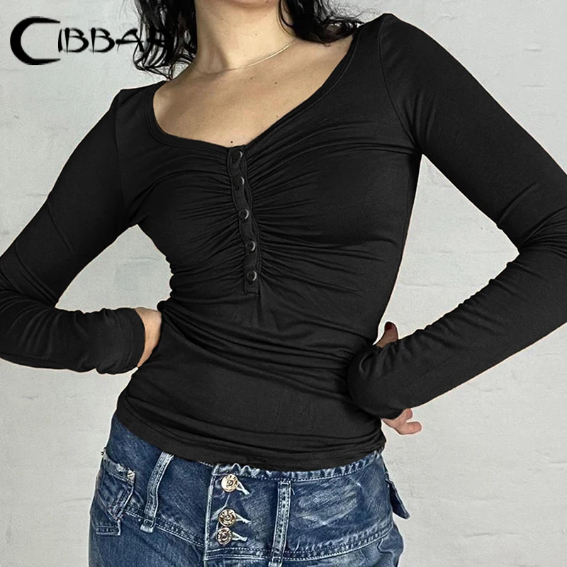 Женский укороченный Топ с длинным рукавом на пуговицах