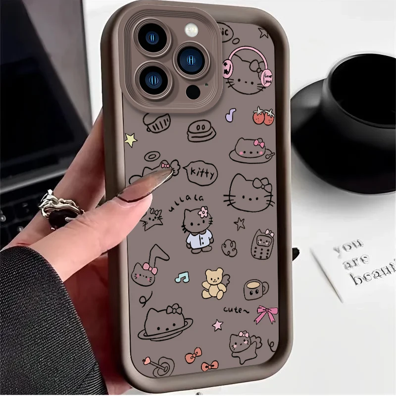 Чехол Hello Kitty для iPhone 16 15 14 13 12 11 Pro Max XS X XR 8 7 6S 6 Plus SE 2020 жидкая мягкая силиконовая