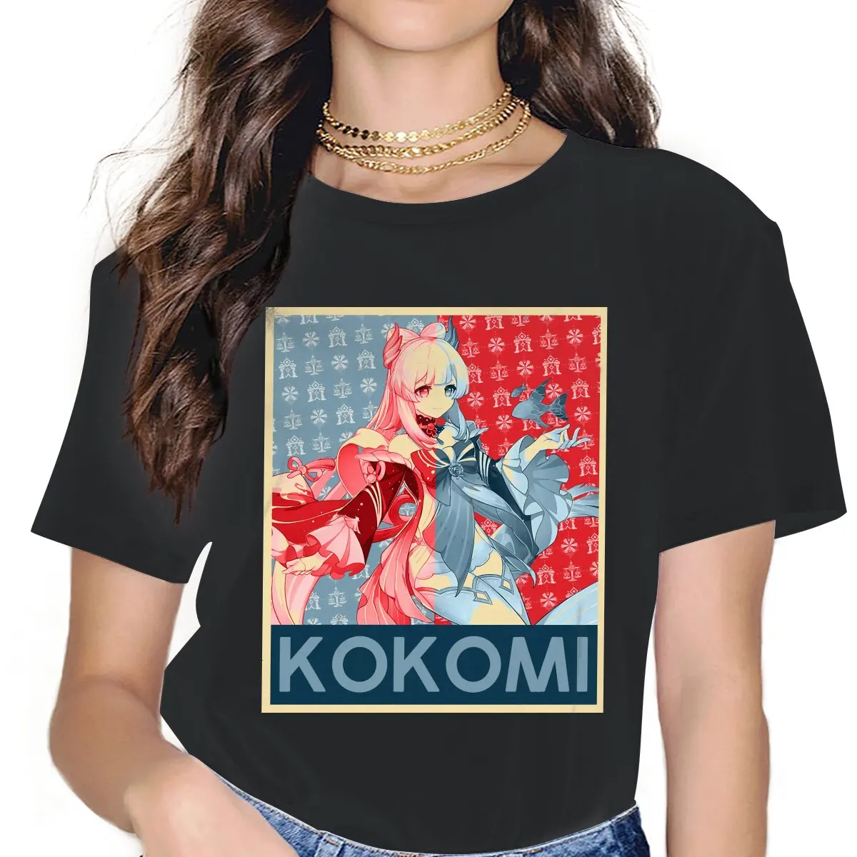 

Sangonomiya Kokomi надпись женские рубашки Genshin ударопрочная игра оверсайз Футболка Harajuku винтажные женские блузы