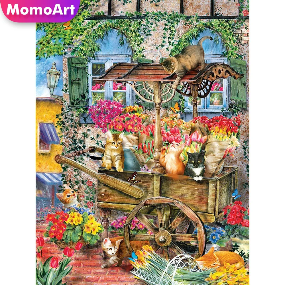 

MomoArt 5D Diamond Embroidery Cat Mosaic Garden Picture Rhinestones Painting Landscape Full Square Round Home Decoration