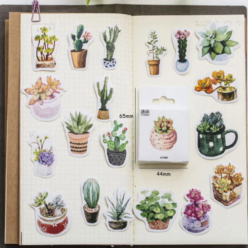 

56packs Potted Plant Cactus Scrapbook Stickers Boxed Diy Decoration Laptop Planners Scrapbook Diary Album free shipping