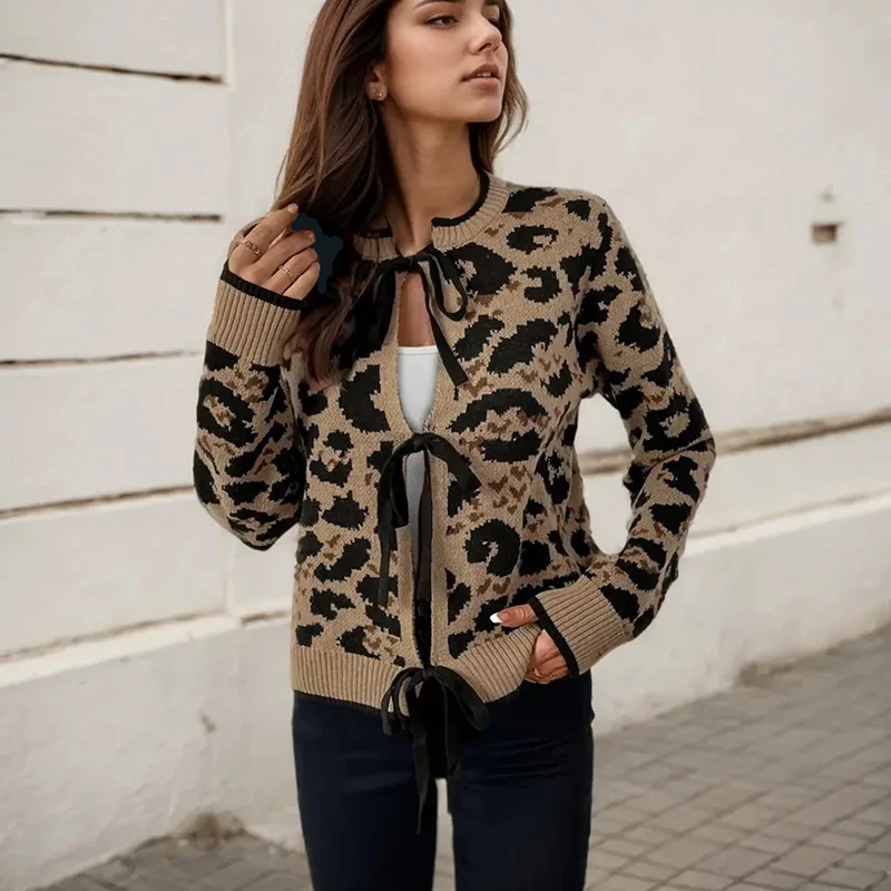 Новый женский вязаный кардиган свитер с принтом в стиле ретро ажурный лоскутный
