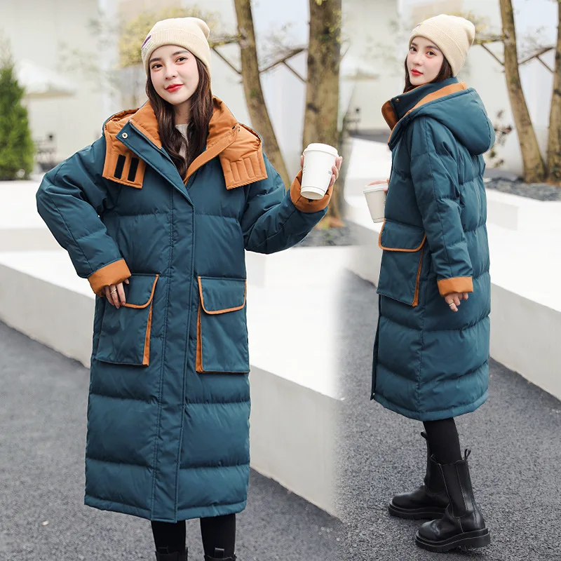 Color long hooded down jacket jacket