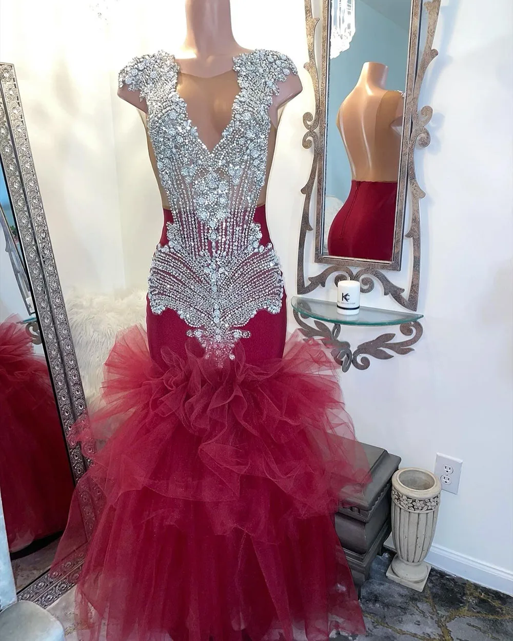 

Женское вечернее платье ручной работы, роскошное черное платье для выпускного вечера с кристаллами и серебряными бусинами в несколько рядо...