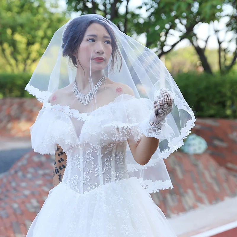 

1.5M Wedding Veil Bright Headwear Accessories New Overhang Lace Bridal Romantic Hair Decoration Without Comb