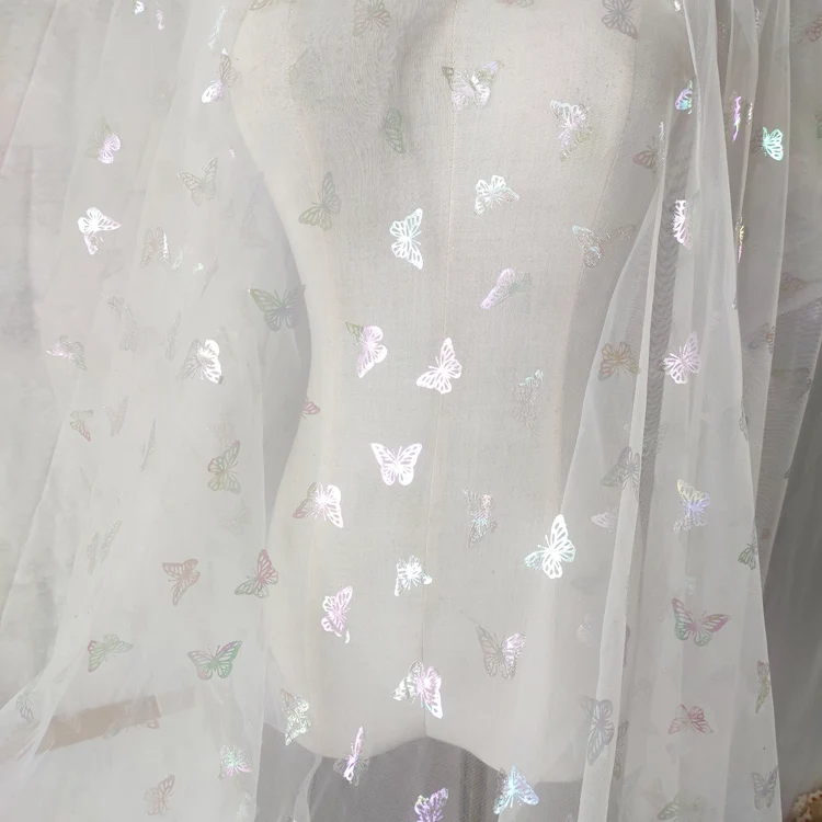 

White purple mesh printing and dyeing butterfly skirt fabric DIY flash butterfly clothing baby clothes women's accessori