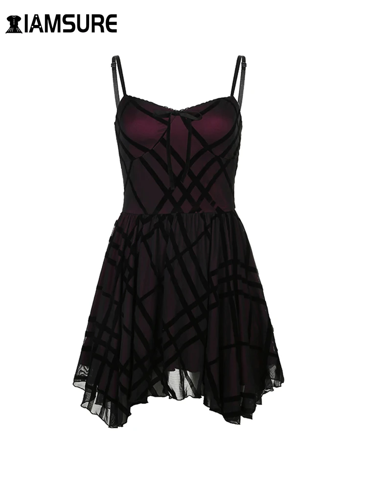 

IAMSURE Elegant Fashion Patchwork Plaid A-Line Dress Sexy Slim Slash Neck Sleeveless Mini Dresses For Women 2023 Summer Ladies