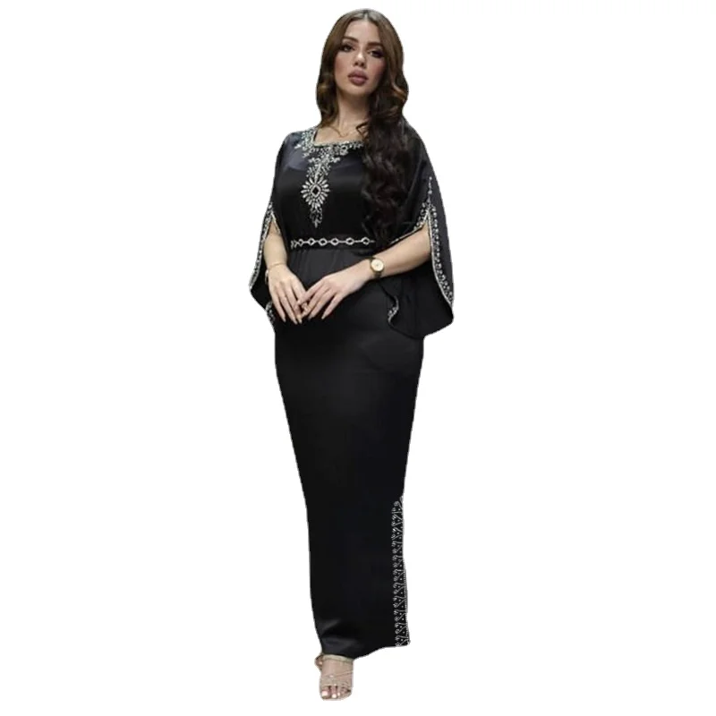 Evening Party Dress Diamonds Muslim Women Abaya Split Slim Vestidos Dubai Arab Turkey Ramadan Abayas Caftan Kaftan Eid Elegant