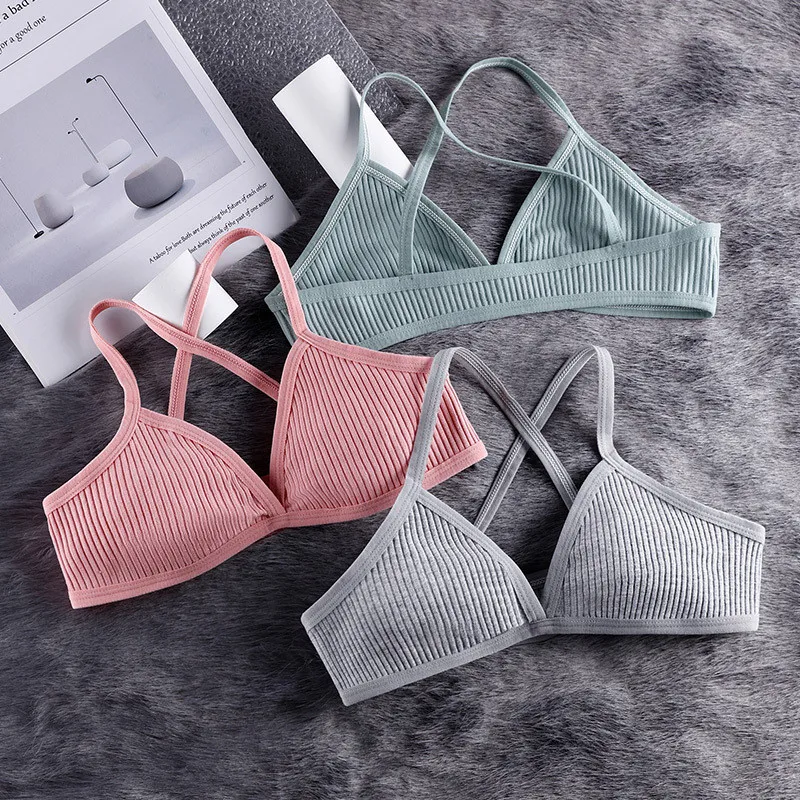 

1PCS Threaded Cotton Women Bralette Beauty Back Wrap Chest Wire Free Bra Sexy Tube Top Japanese Girls Breathable Sports Bra