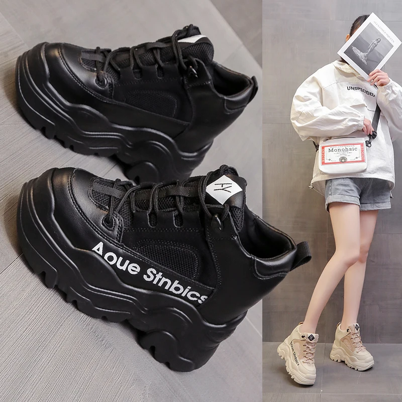 Обувь женские кроссовки на платформе теннисные туфли толстой подошве черные