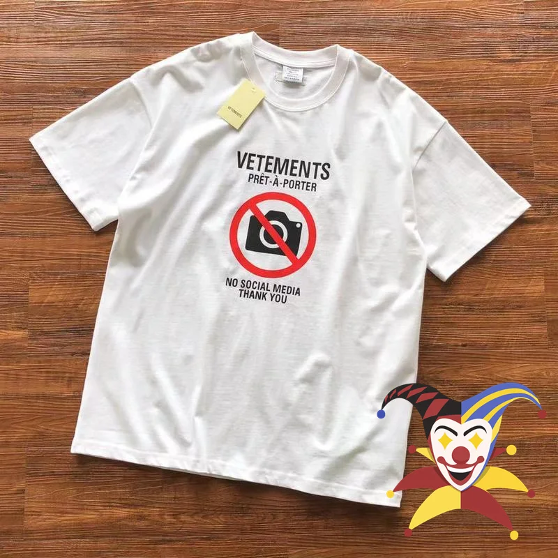 

Oversized NO SOCIAL MEDIA VETEMENTS T Shirt Men Wome Cotton White VTM Tee Top Inside Tags
