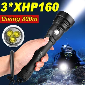 New 3*XHP160 Professional Diving Flashlight IPX8 Waterproof Flash Light 800M Underwater Lamp LED Lan in Pakistan