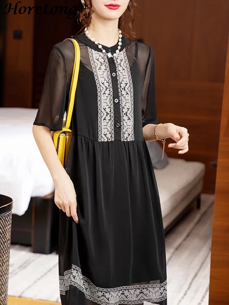 

Женское винтажное шифоновое платье с круглым вырезом и рукавом до локтя